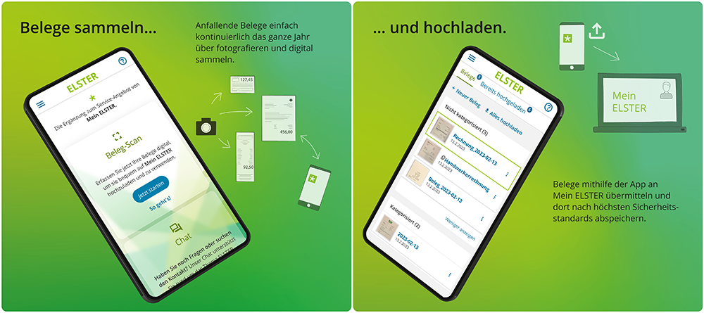 Grafik mit Oberflächendarstellung der App Mein ELSTER Plus